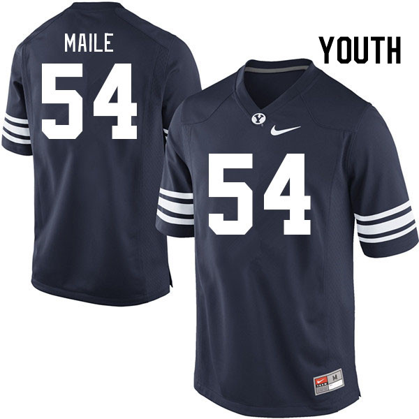 Youth #54 Paul Maile BYU Cougars College Football Jerseys Stitched-Navy - Click Image to Close
